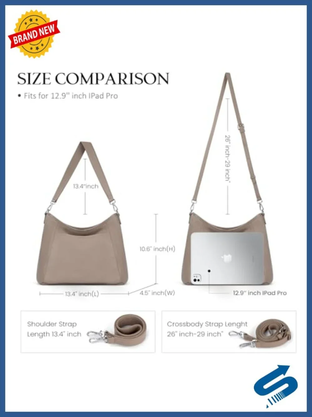 Genuine Leather Hobo Crossbody Handbag Large Women's Purse w/ 2 Straps